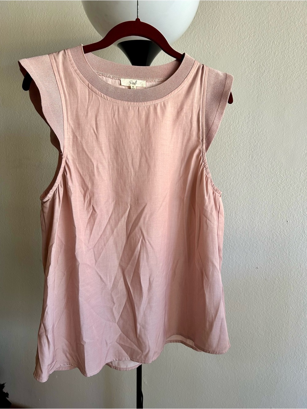easel Pale Pink Rib-Trim Sleeveless Tank